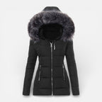 Damen Winter Steppjacke mit Kapuze und Kunstfellkragen