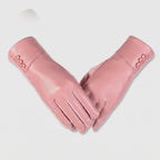 Damen Lederhandschuhe aus Ziegenleder – Gefütterte Winterhandschuhe mit Ziernähten, Herbst Winter