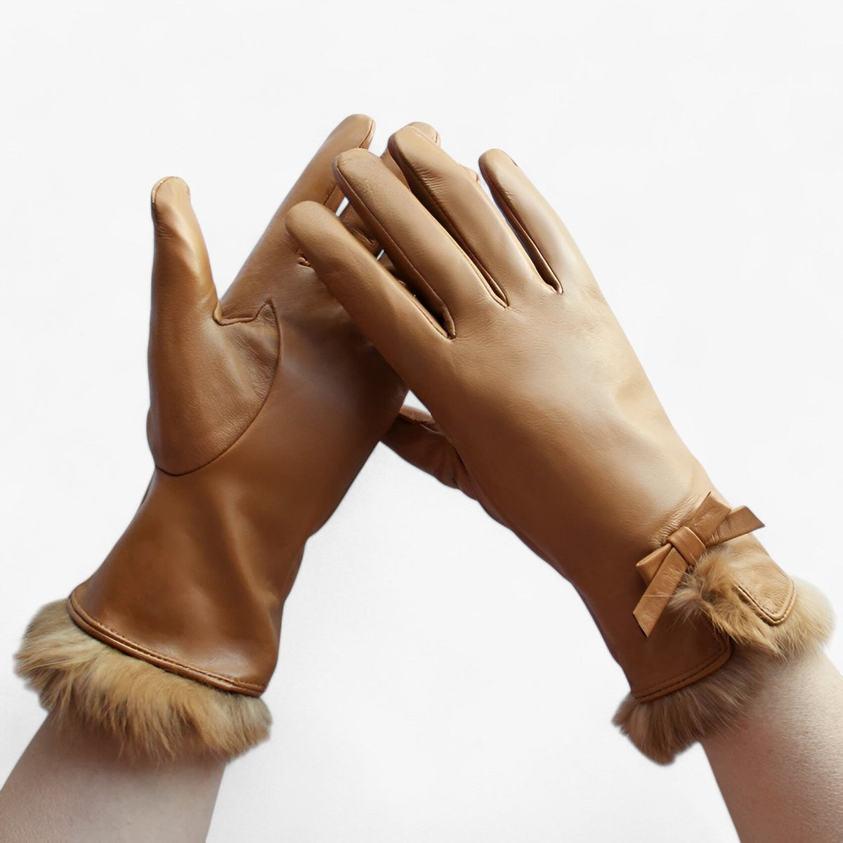 Damen Lederhandschuhe aus Schafsleder mit Plüschbündchen – Gefütterte Winterhandschuhe, Herbst Winter
