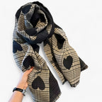 Damen Wendeschal mit Herzmuster und Hahnentritt – Großer Winterschal mit Kaschmir-Touch, Herbst Winter