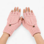Damen Strickhandschuhe mit Klappe – Fingerlose Handschuhe und Fäustlinge in einem, Herbst Winter