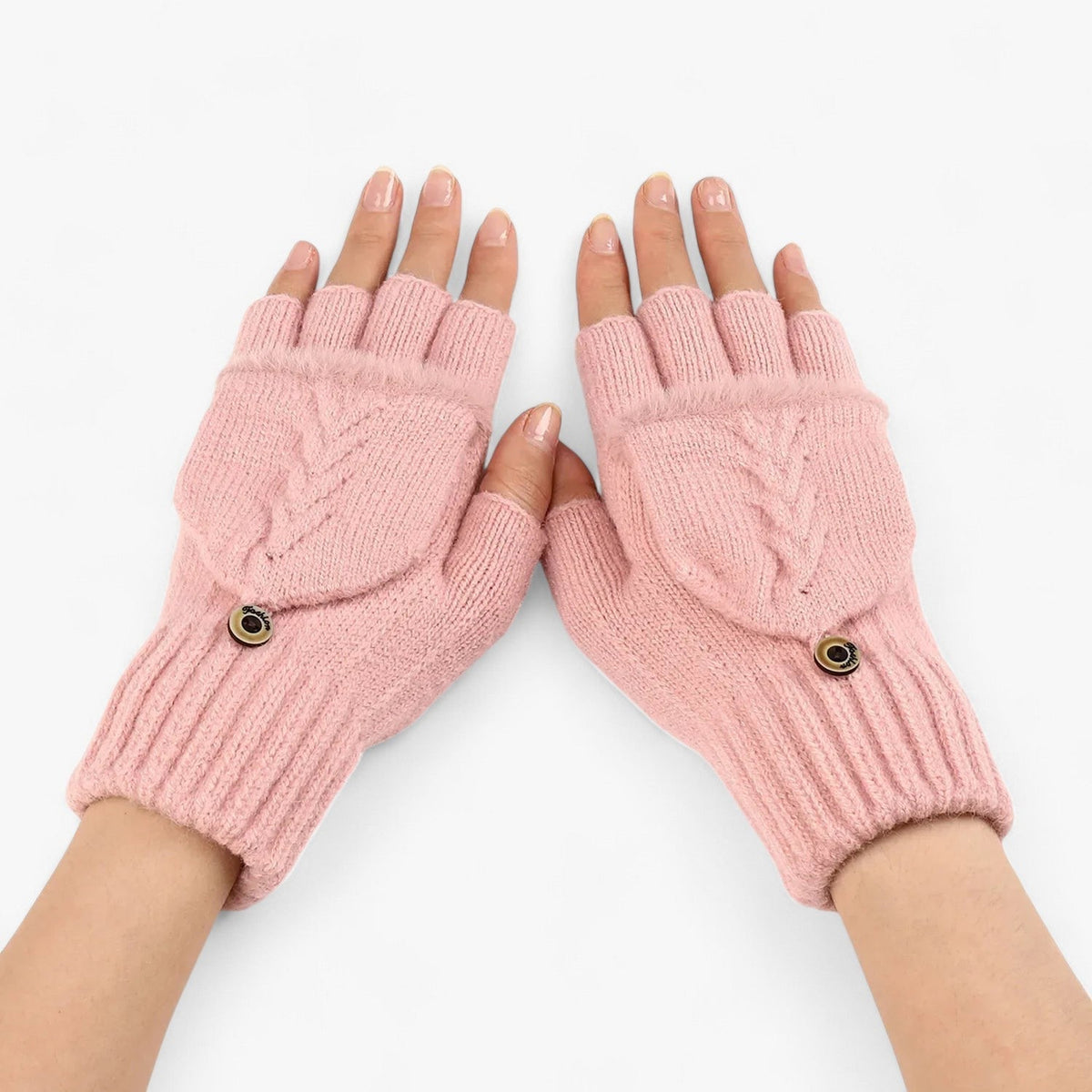 Damen Strickhandschuhe mit Klappe – Fingerlose Handschuhe und Fäustlinge in einem, Herbst Winter