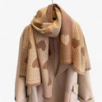 Damen Wendeschal mit Herzmuster und Hahnentritt – Großer Winterschal mit Kaschmir-Touch, Herbst Winter