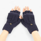 Damen Strickhandschuhe mit Klappe – Fingerlose Handschuhe und Fäustlinge in einem, Herbst Winter