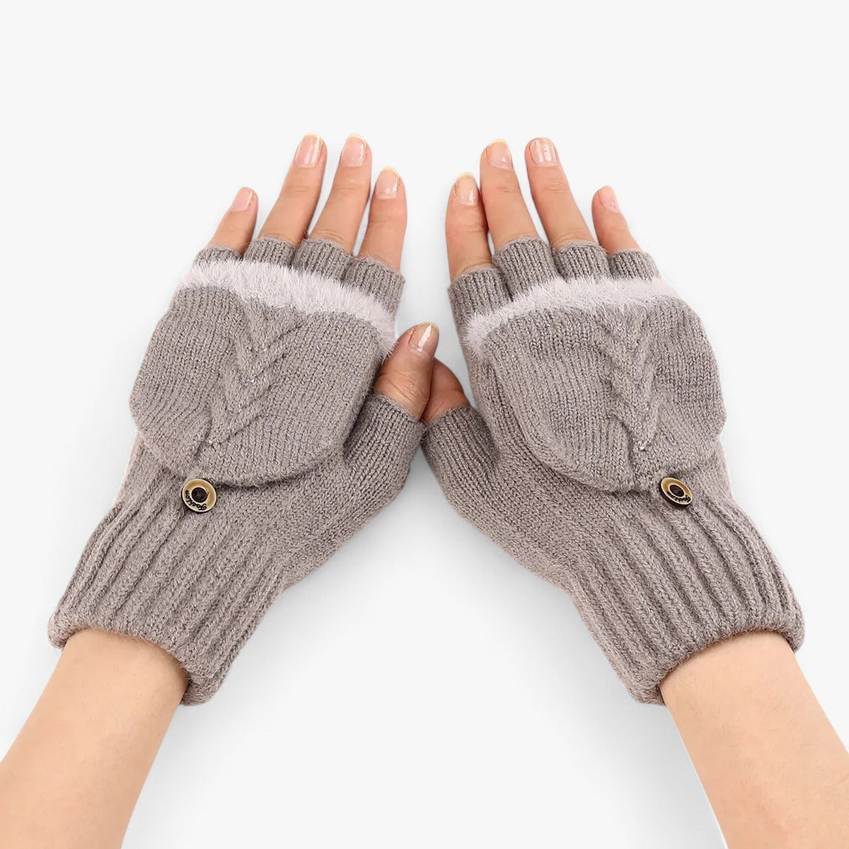 Damen Strickhandschuhe mit Klappe – Fingerlose Handschuhe und Fäustlinge in einem, Herbst Winter