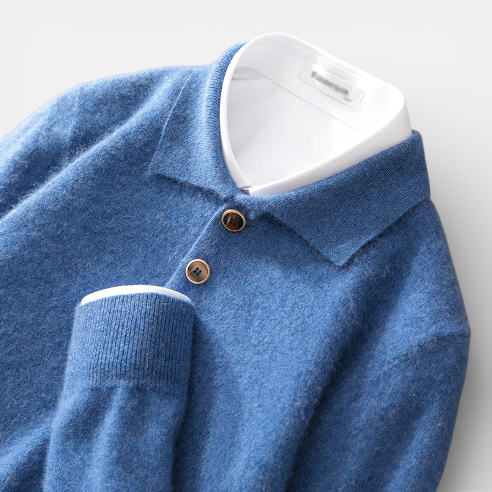 Kaschmir Herren Strickpullover mit Polokragen