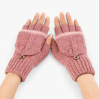 Damen Strickhandschuhe mit Klappe – Fingerlose Handschuhe und Fäustlinge in einem, Herbst Winter