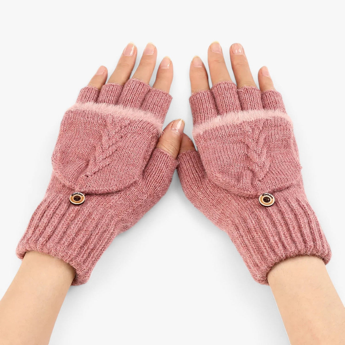 Damen Strickhandschuhe mit Klappe – Fingerlose Handschuhe und Fäustlinge in einem, Herbst Winter