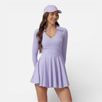 Damen Langarm Sportkleid mit Kragen und ausgestelltem Rock