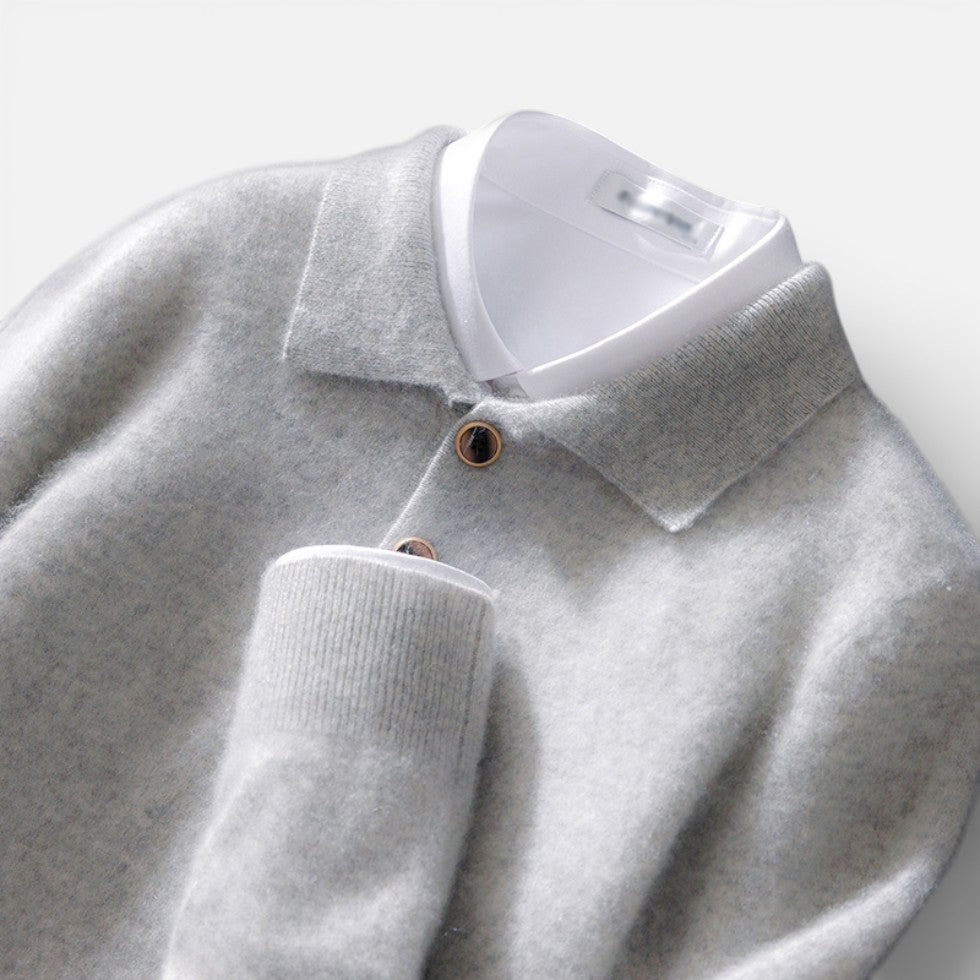 Kaschmir Herren Strickpullover mit Polokragen