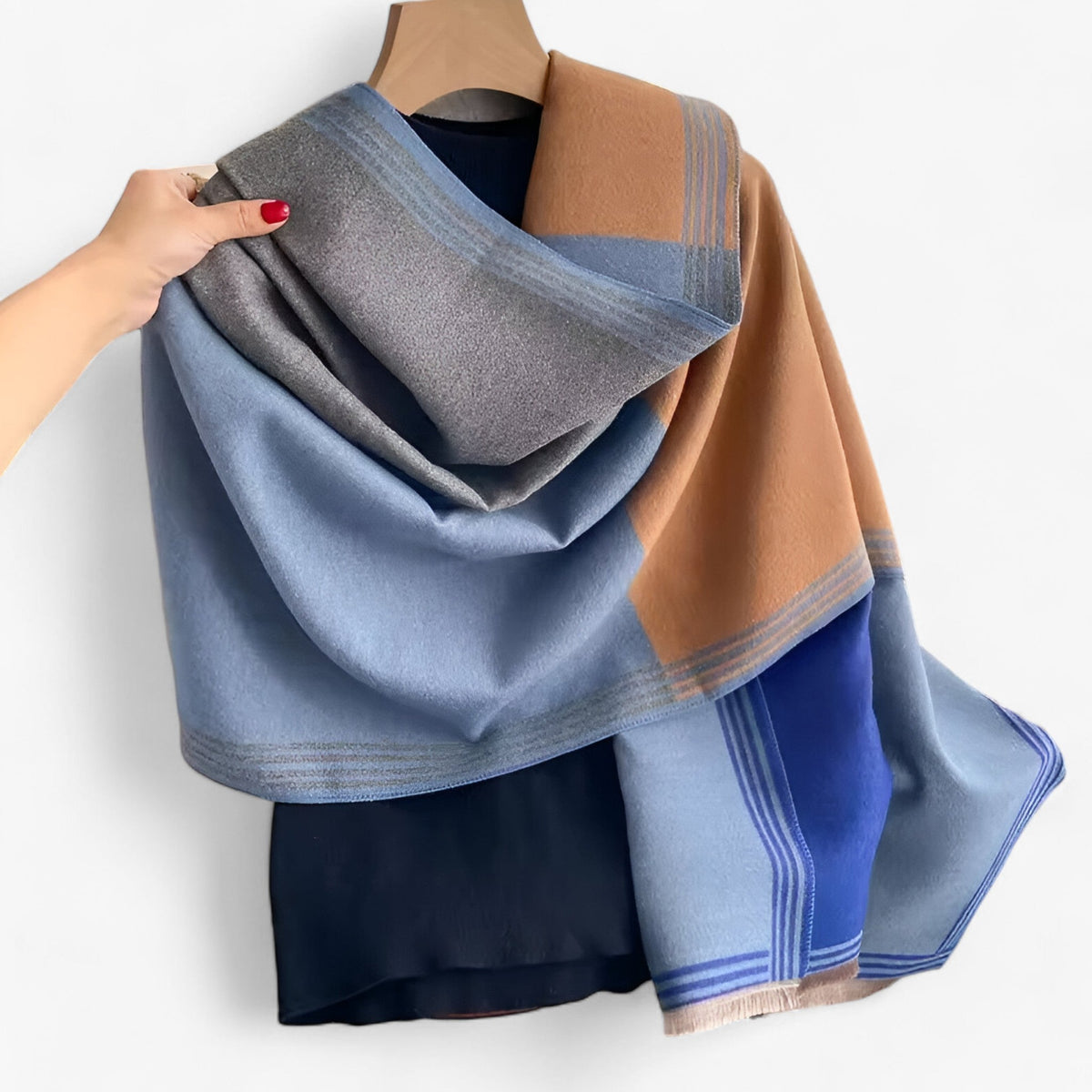 Damen Oversized Schal mit Colour-Block-Muster – Großer Wollschal und Schultertuch, Herbst Winter