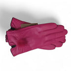 Damen Lederhandschuhe mit Fellbommel – Gefütterte Winterhandschuhe, Herbst Winter