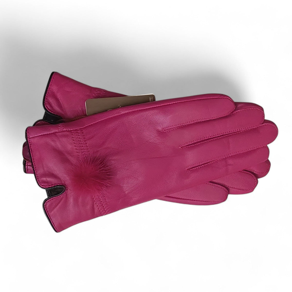 Damen Lederhandschuhe mit Fellbommel – Gefütterte Winterhandschuhe, Herbst Winter