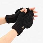 Damen Strickhandschuhe mit Klappe – Fingerlose Handschuhe und Fäustlinge in einem, Herbst Winter