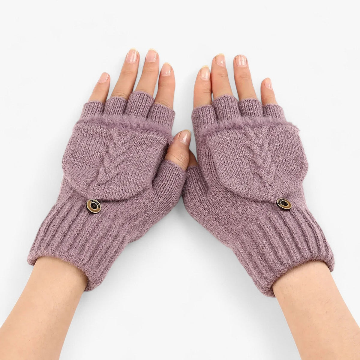 Damen Strickhandschuhe mit Klappe – Fingerlose Handschuhe und Fäustlinge in einem, Herbst Winter