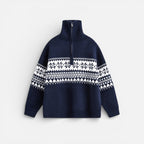 Herren Strickpullover mit Reissverschluss und Norwegermuster