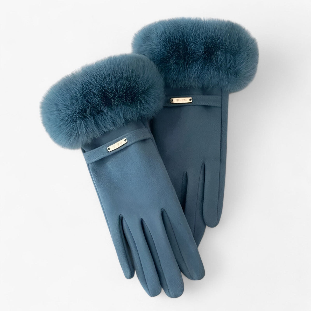Damen Handschuhe in Wildlederoptik mit großem Fellbündchen – Touchscreen-Winterhandschuhe, Herbst Winter