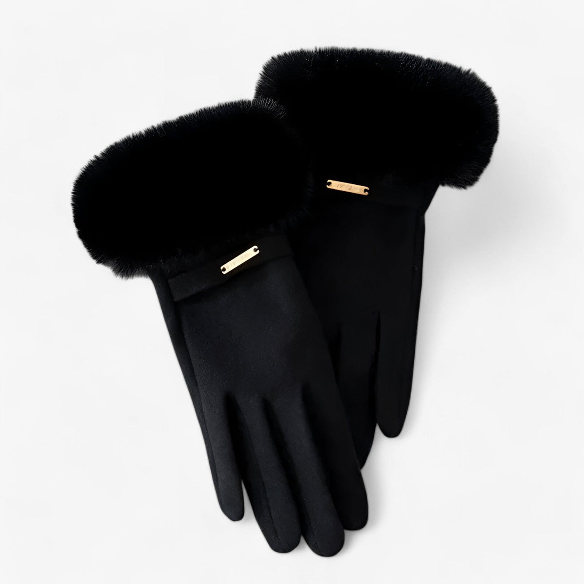 Damen Handschuhe in Wildlederoptik mit großem Fellbündchen – Touchscreen-Winterhandschuhe, Herbst Winter