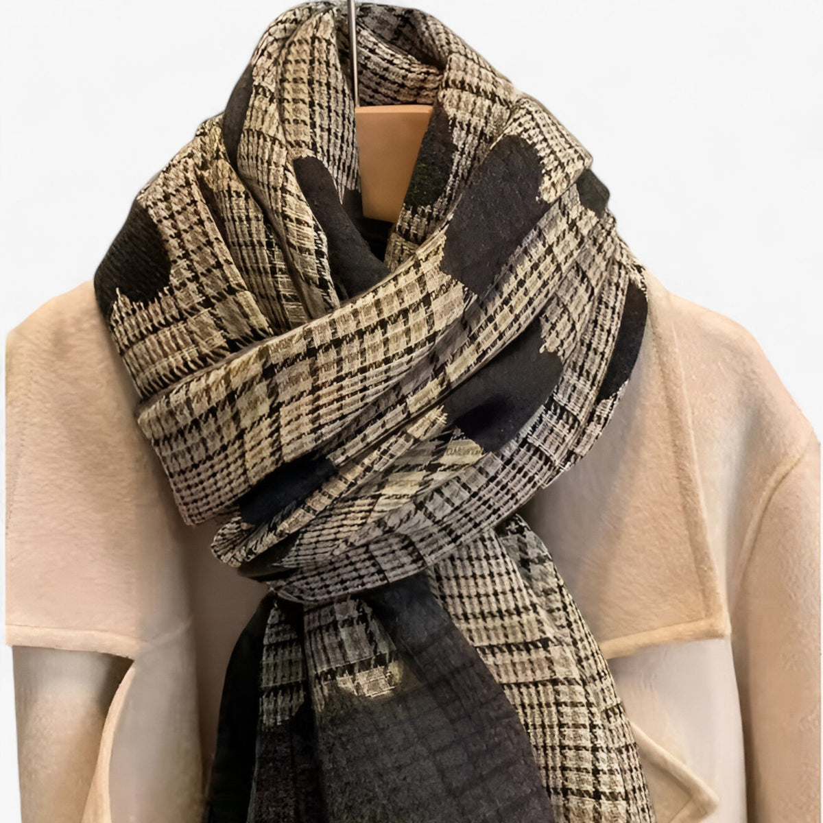 Damen Wendeschal mit Herzmuster und Hahnentritt – Großer Winterschal mit Kaschmir-Touch, Herbst Winter