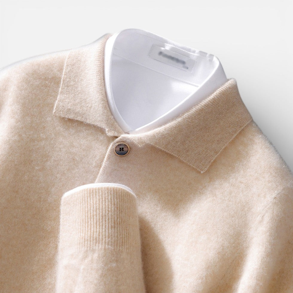 Kaschmir Herren Strickpullover mit Polokragen