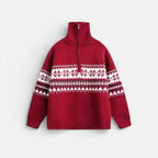 Herren Strickpullover mit Reissverschluss und Norwegermuster