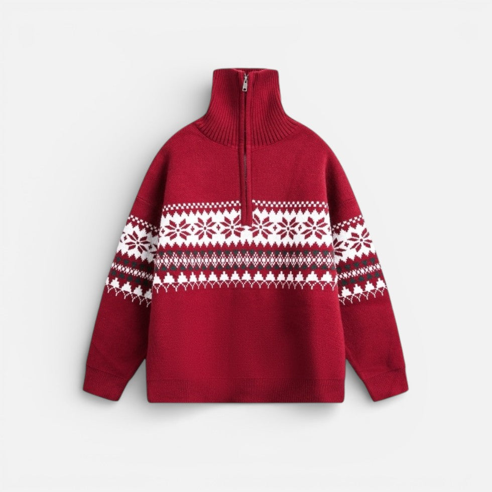 Herren Strickpullover mit Reissverschluss und Norwegermuster