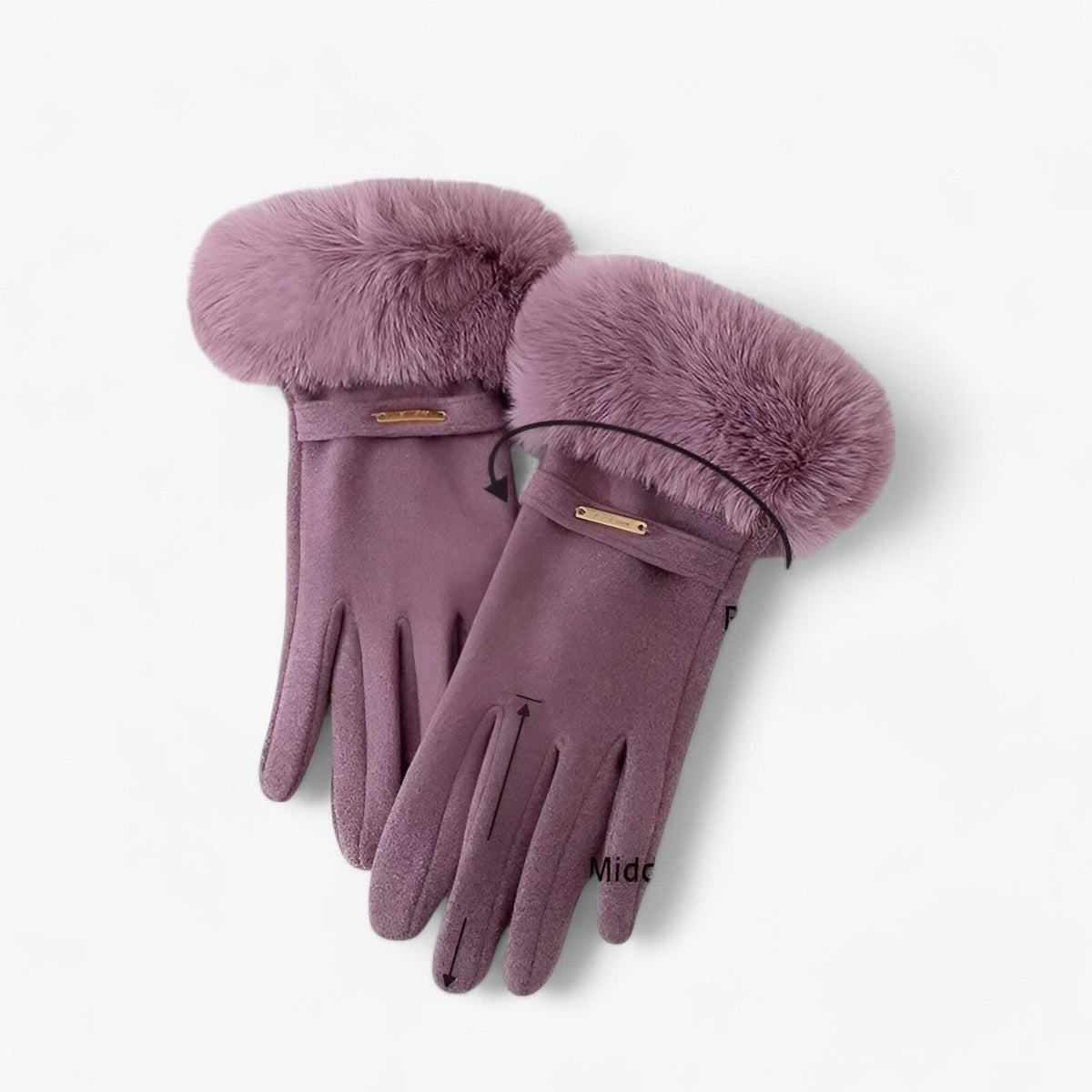 Damen Handschuhe in Wildlederoptik mit großem Fellbündchen – Touchscreen-Winterhandschuhe, Herbst Winter