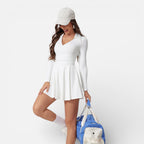Damen Langarm Sportkleid mit Kragen und ausgestelltem Rock
