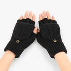 Damen Strickhandschuhe mit Klappe – Fingerlose Handschuhe und Fäustlinge in einem, Herbst Winter
