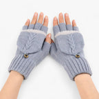 Damen Strickhandschuhe mit Klappe – Fingerlose Handschuhe und Fäustlinge in einem, Herbst Winter