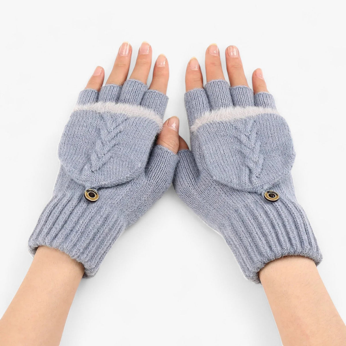 Damen Strickhandschuhe mit Klappe – Fingerlose Handschuhe und Fäustlinge in einem, Herbst Winter