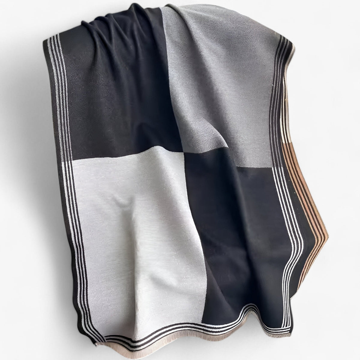Damen Oversized Schal mit Colour-Block-Muster – Großer Wollschal und Schultertuch, Herbst Winter