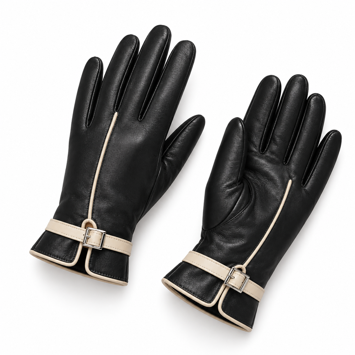 Damen Lederhandschuhe mit Schnallenriemen – Gefütterte Winterhandschuhe, Herbst Winter