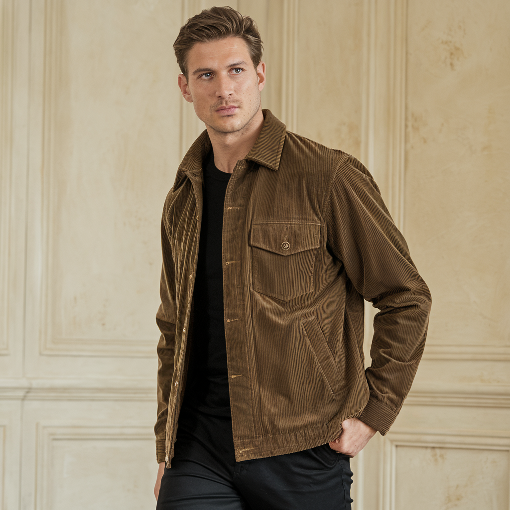 Herren Trucker Cordjacke Vintage – Übergangsjacke aus Cord mit Brusttaschen