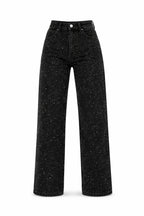 Damen Glitzer Jeans mit Strass – High Waist Straight Leg Jeans für Party & Silvester