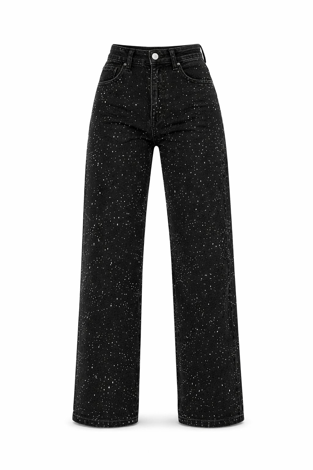 Damen Glitzer Jeans mit Strass – High Waist Straight Leg Jeans für Party & Silvester
