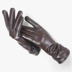 Damen Lederhandschuhe aus Schafsleder mit Raffung – Gefütterte Winterhandschuhe, Herbst Winter