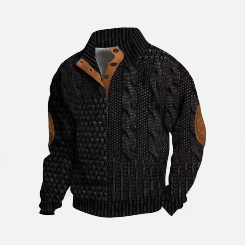 Strickpullover mit Stehkragen und Knopfleiste für Herren