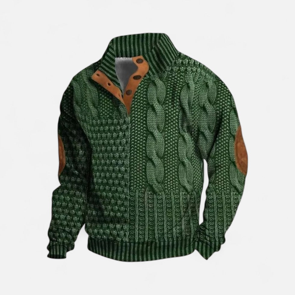 Strickpullover mit Stehkragen und Knopfleiste für Herren