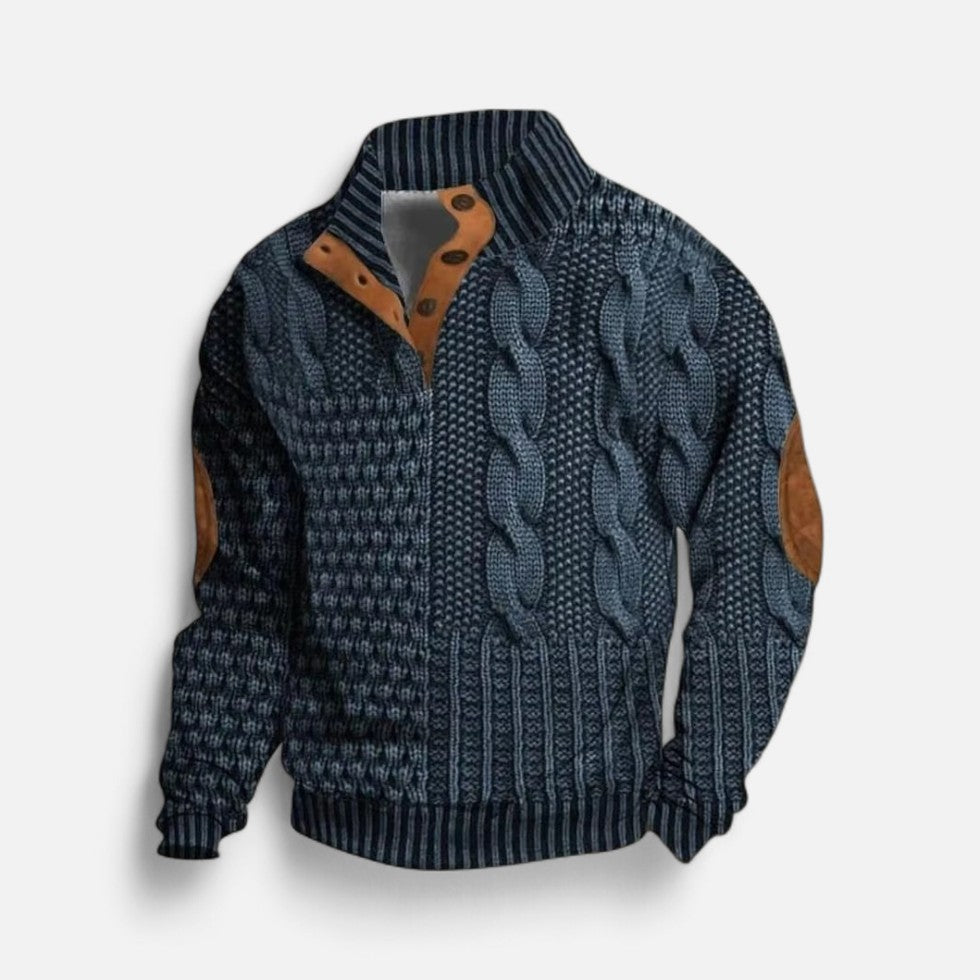 Strickpullover mit Stehkragen und Knopfleiste für Herren