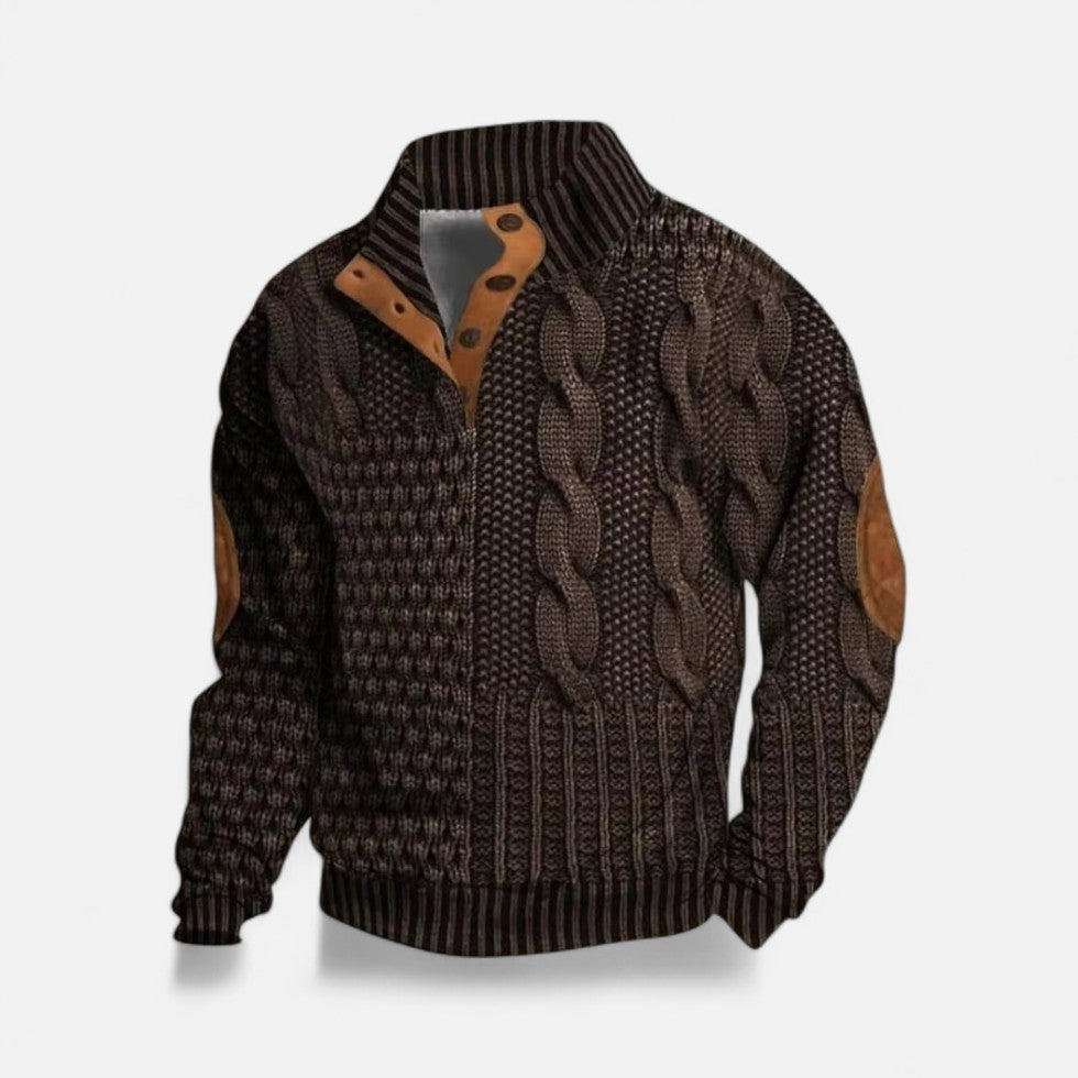 Strickpullover mit Stehkragen und Knopfleiste für Herren