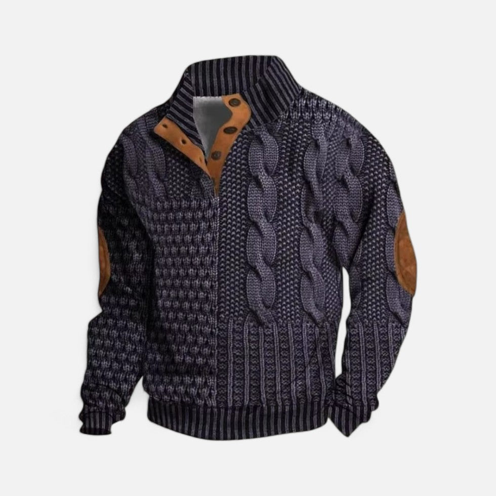 Strickpullover mit Stehkragen und Knopfleiste für Herren