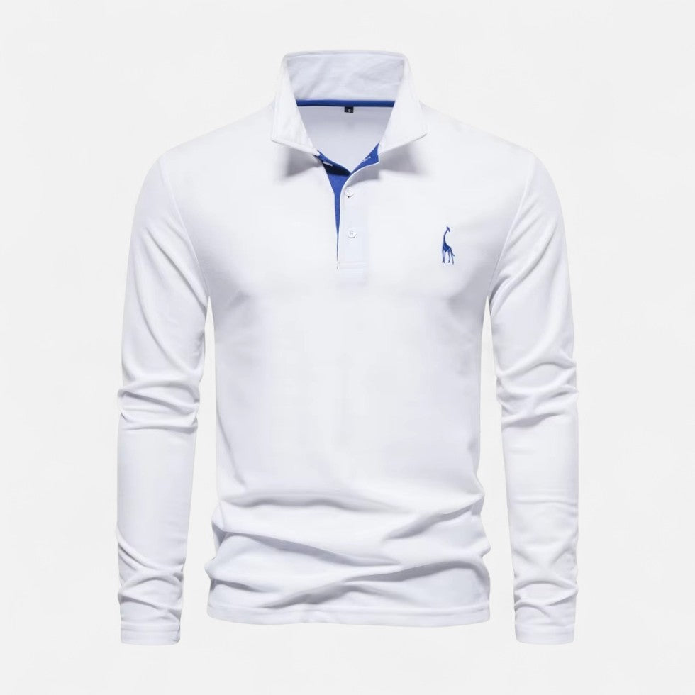 Langarm Poloshirt mit Kontrastkragen und Knopfleiste