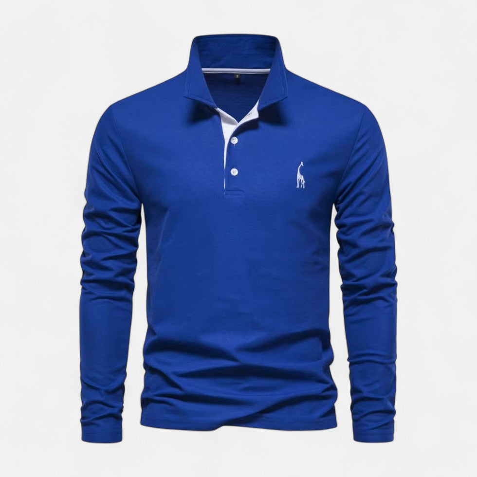 Langarm Poloshirt mit Kontrastkragen und Knopfleiste