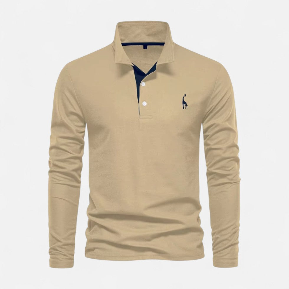 Langarm Poloshirt mit Kontrastkragen und Knopfleiste