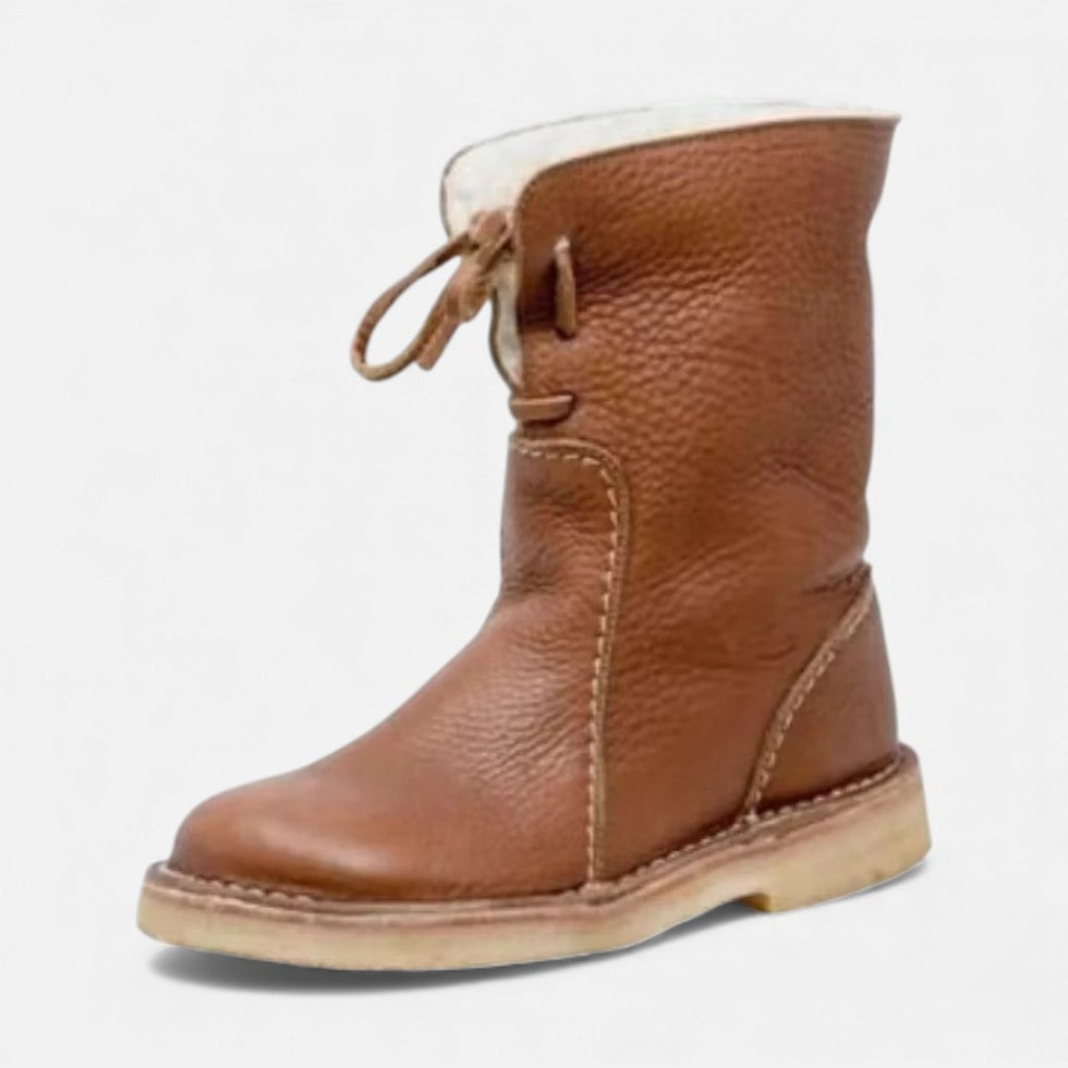 Gefütterte Damenstiefel mit Schnürung und Umschlag