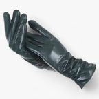 Damen Lederhandschuhe aus Schafsleder mit Raffung – Gefütterte Winterhandschuhe, Herbst Winter