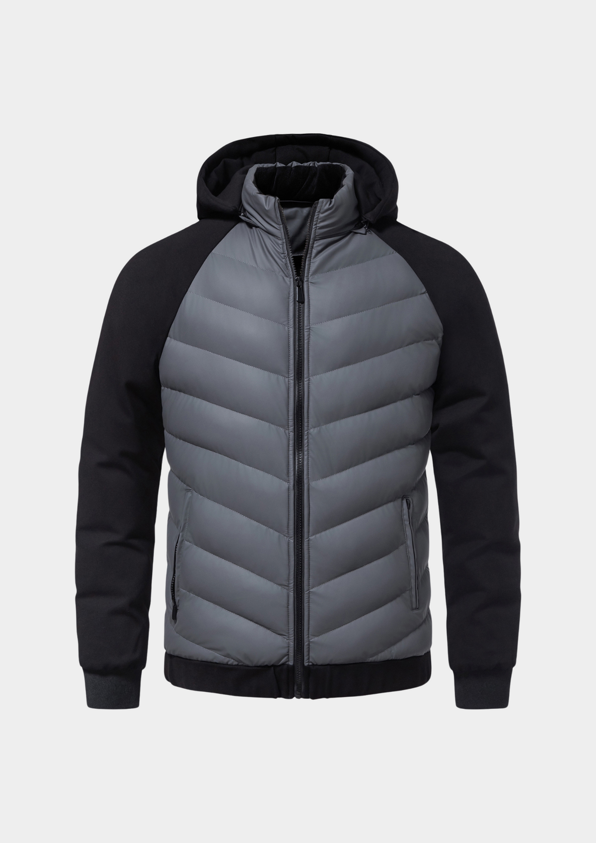 Herren Hybrid-Daunenjacke mit Kapuze und Frottee-Ärmeln – Steppjacke mit Samtfutter, Herbst Winter