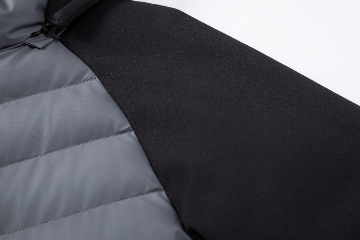 Herren Hybrid-Daunenjacke mit Kapuze und Frottee-Ärmeln – Steppjacke mit Samtfutter, Herbst Winter