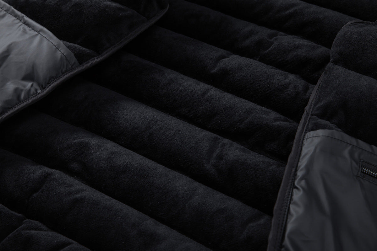 Herren Hybrid-Daunenjacke mit Kapuze und Frottee-Ärmeln – Steppjacke mit Samtfutter, Herbst Winter